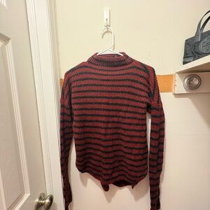Express Red and Black Striped Mock neck Sweater